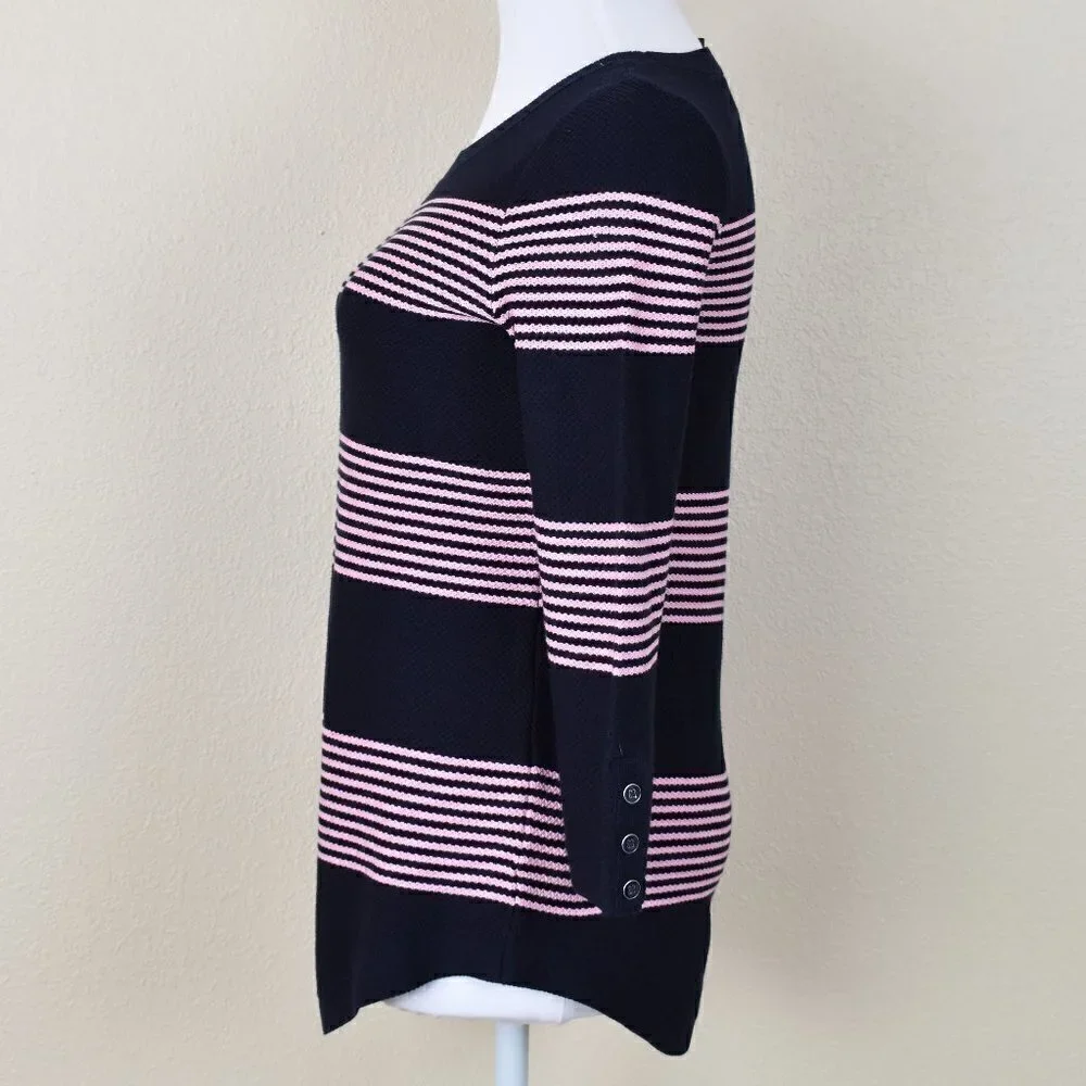 Talbots Navy and Pink Stripe Sweater NEW XS